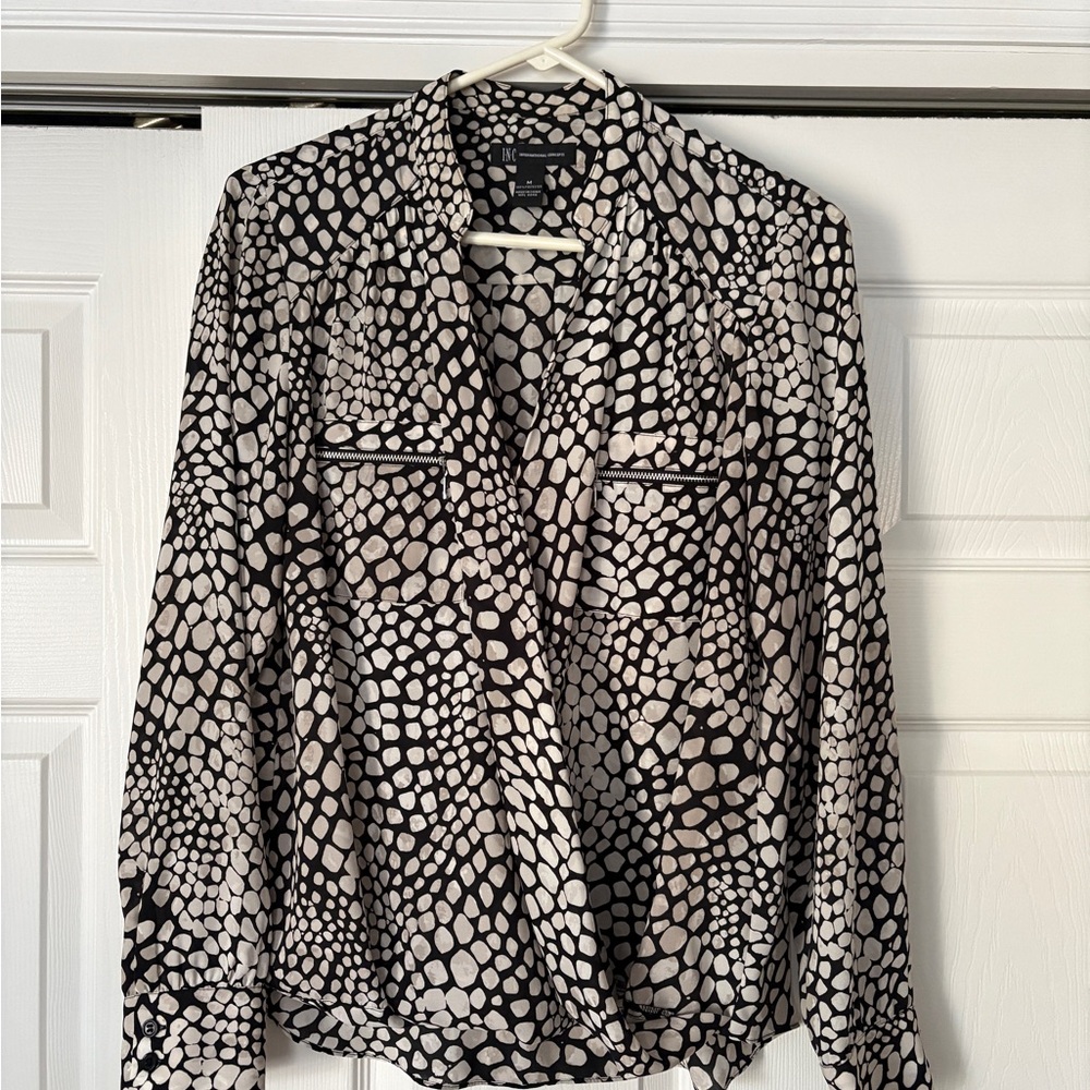 INC International Concepts Black and Cream Blouse